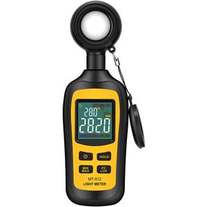 Light Meter Digital Illuminance Meter Handheld Ambient Temperature Measurer, Range up to 200,000 Lux, Luxmeter with 4 Digit Color LCD Screen