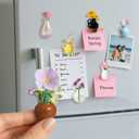 6Pcs Mini Vase Magnets for Fridge - 3D Plant Ceramic Vase Magnets with Flowers, Tiny Cute Magnetic Vases for Refrigerator Kitchen Locker Office Decoration