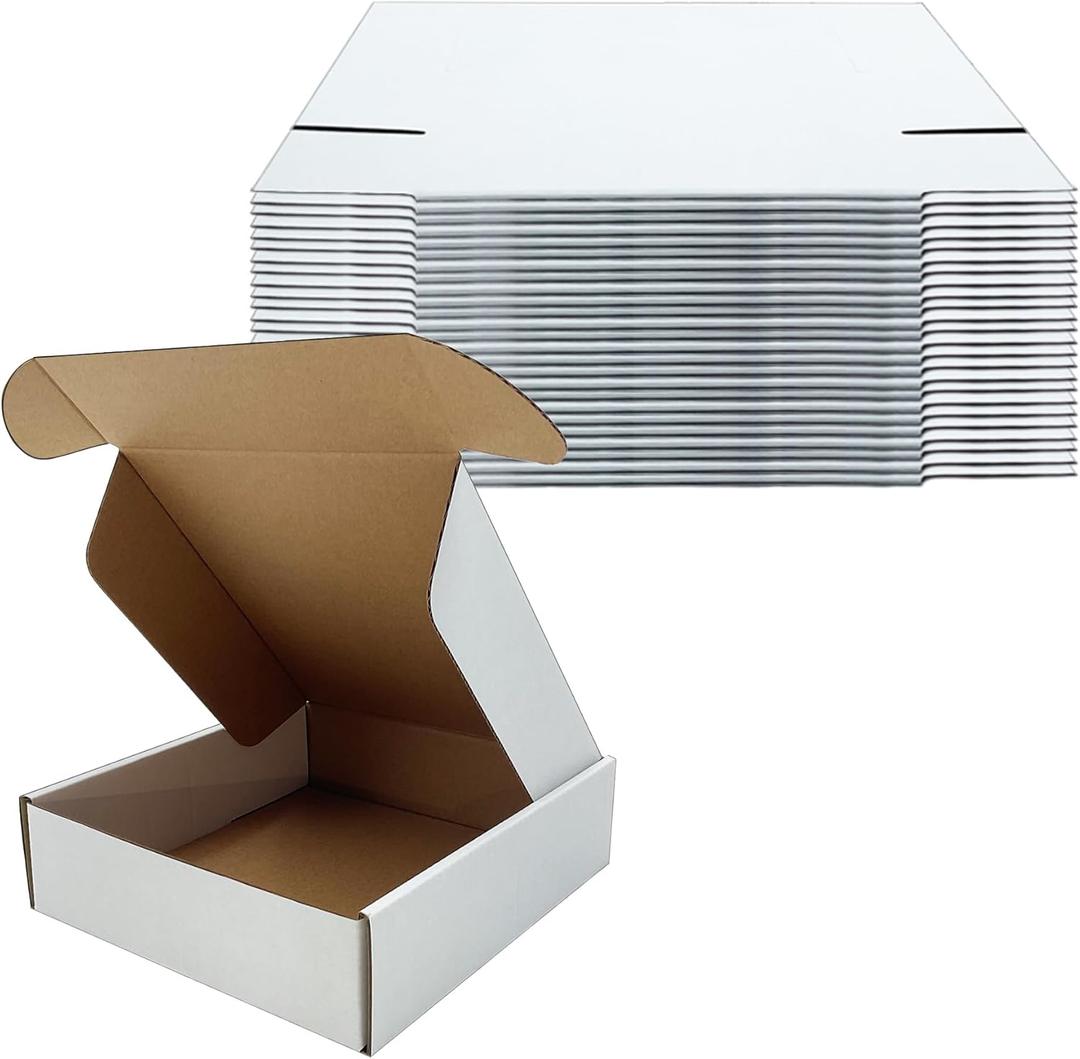 7 x7 x2 Inches Shipping Boxes Set of 25,White Corrugated Mailing Cardboard Box Literature Mailer for Packing Small Business Moving Storage, E-Commerce Packaging Mailing Boxes Gift Boxes for Presents