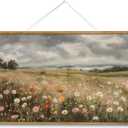 ARPEOTCY Extra Large Vintage Framed Wall Art, 36x54 Inch Colorful Wild Flowers Landscape Hanging Framed Wall Art Decor for Living Room Bedroom Office, Retro Rustic Home Decor Aesthetic