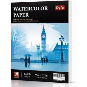 2 x Ogfu Watercolor Paper Pad 9"x12", 140lb/300gsm Cold Press Water Color Paper Pad, Acid-Free Watercolor Paper for Beginners, Students, Art Class, Paper for Watercolor Painting, Drawing & Art Supplies.