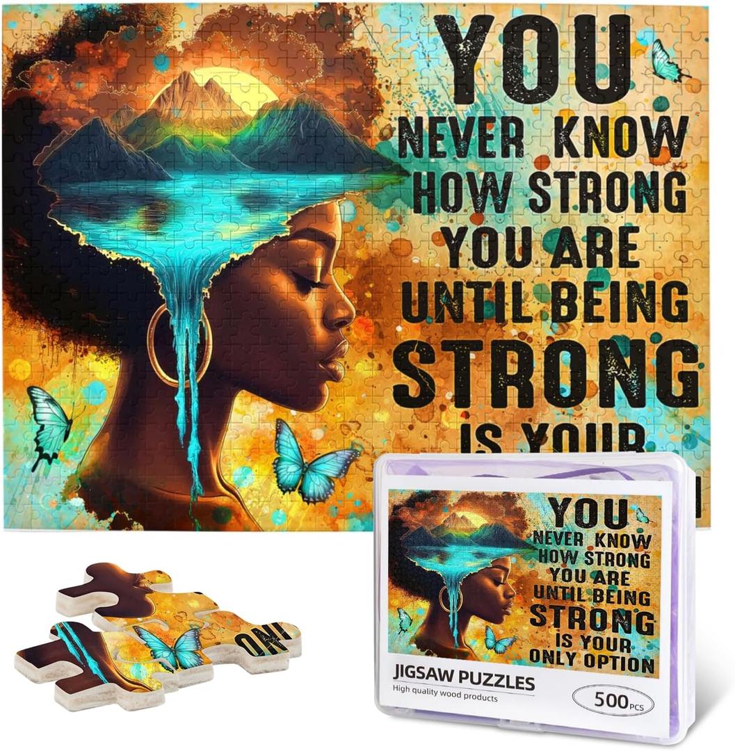 African American Jigsaw Puzzles for Adults 500 Pieces Colorful Black Women Puzzles Inspirational Quotes Graffiti African Queen Painting Wooden Puzzle for Family Challenging Puzzle Home Decoration