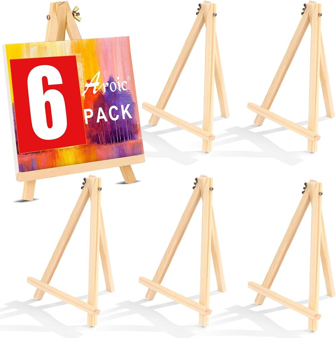 AROIC 9 inch Easel for Painting, 6 Pack Wooden Easel Stand for Sign, Tabletop Easels for Painting Canvases, Small Art Easel Canvas Stand Photo Display Tripod Holder for Kids Adults