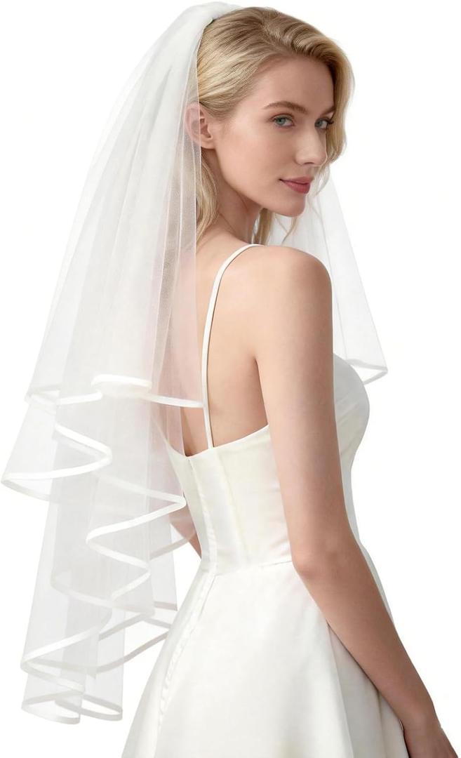 Wedding Veil,Bridal Veil,Veils for Women Wedding,2 Tiers White Bridal Veils with Comb,Tulle Veils for Brides (White)