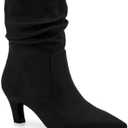 Coutgo Women's Slouchy Ankle Boots Low Kitten Heel Pointed Toe Booties Side Zipper Fall Shoes, Black, 11