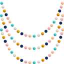 WILLBOND 3 Pieces Wool Felt Rainbow Ball Garland Colorful Pom Pom 6.5 ft Long 24 Ball Garland for Easter Mardi Gras Classroom Halloween Thanksgiving Xmas (Cute Colors)