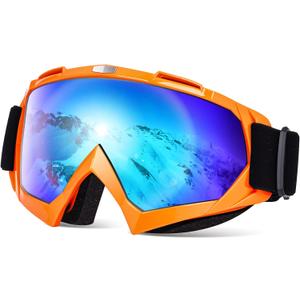 Adult Snow Ski Goggles, Snowboard Goggles for Youth, Teens, Men & Women, Wide View Snowmobile Goggles (05.orange Blue Frame With Multicolor Lens)