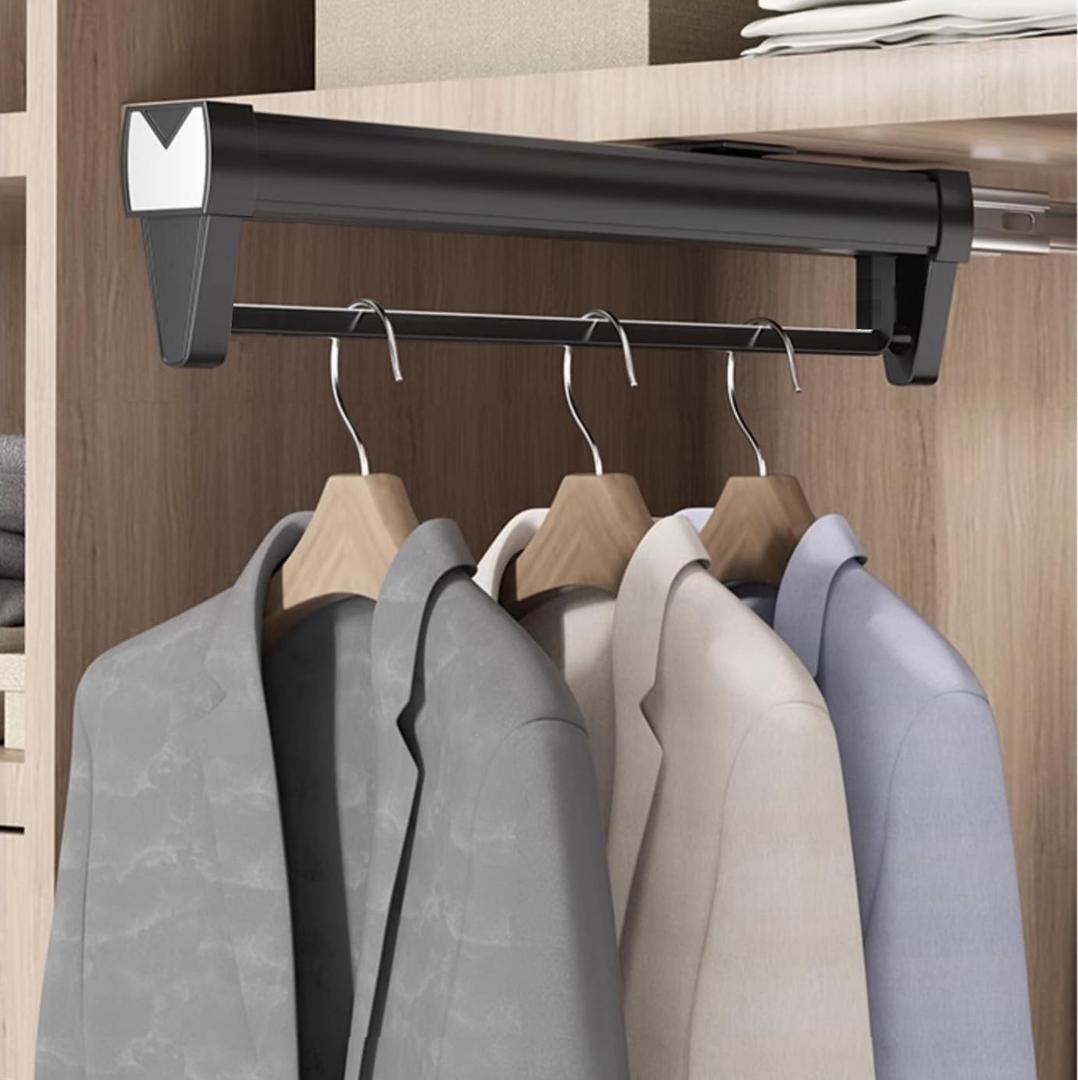Adjustable Double-Rail Pull Out Clothes Hanger Rod with Thick Steel - Wardrobe Clothing Rail Hanger Rack Bar for Pants and Clothes (16 inch)