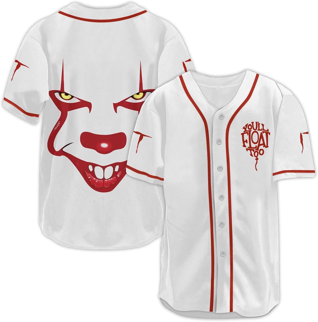 Mens Jersey Shirt V Neck Short Sleeve, Graphic Baseball Sports Tee, Casual Streetwear Button Shirt for Summer, XXL