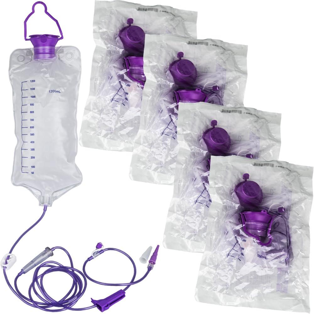 VWJ 4 Packs E-nteral Delivery Gravity Bag, 1200ML Gravity Feeding Bag, Disposable E-nteral N-utrition Bag, Large Bore
