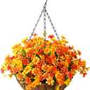 INQCMY Artificial Hanging Flowers in Basket for Outdoors Fall Decoration,Faux Silk Floral Arrangement,UV Resistant Realistic for Home Garden Balcony Porch Decor(Orange)
