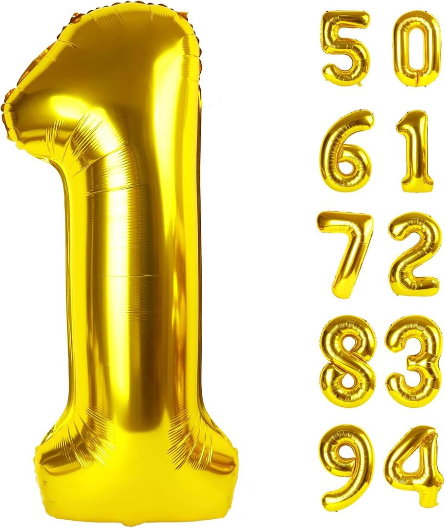40 Inch Gold 1 Balloon for First Birthday, Gold One 1st Number Balloon Birthday Decorations, 10th 21st, Giant Number 1 Balloon