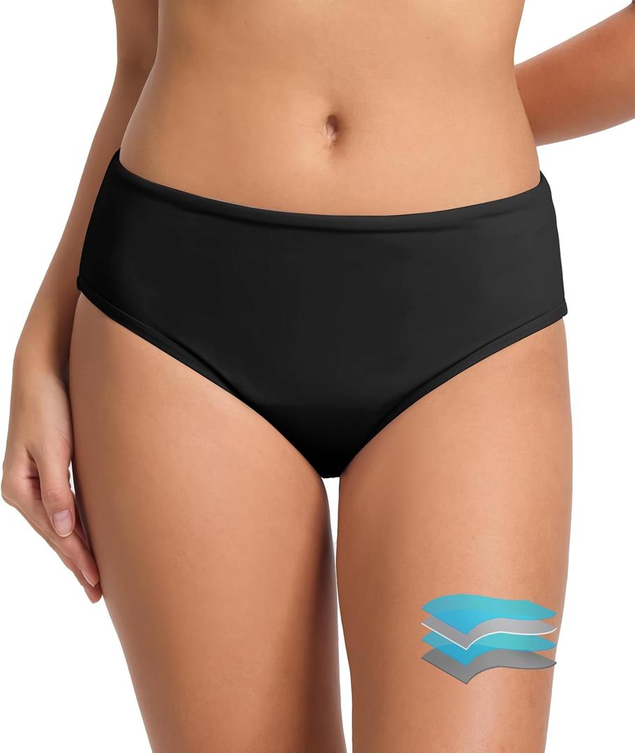 Beautikini Period Swimwear Leakproof Menstrual Swimsuit Mid Waist Bathing Suit Bikini Bottoms for Teen Girls Women (XX-Small, Black)
