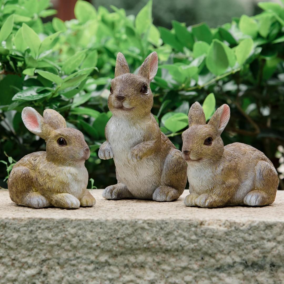 Bunny Decor Yard Decorations Outdoor, Set of 3 Resin Garden Statues Rabbit Figurines Yard animals statue, Bunny Statue for Home Garden Decor Easter Decorations