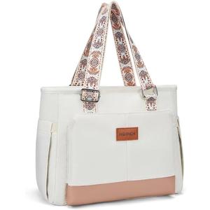 Lunch Bag Lunch Box Women - Leakproof Insulated Lunch Cooler Bag for Women - Large Lunch Tote Bags Adults, White (08-Brownish White)