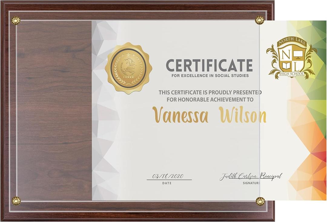 SHOP AWARDS AND GIFTS 8.5 x 11 Certificate Frame Holder, Slide in Wall Plaque Display, 10.5 x 13 Inch Board, Multiple Colors (Walnut)