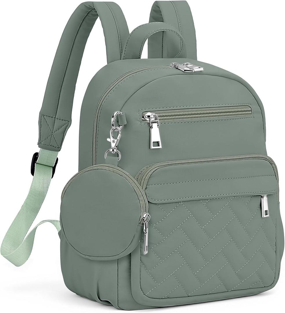 SYTRAH Mini Backpack for Women Small Backpack Purse, Anti Theft Backpack Waterproof Lightweight Puffer Back packs for Travel, Work with Coin Purse Green