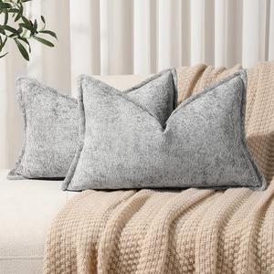Pack of 2 Light Gray Decorative Throw Pillow Covers 12x20 Cozy Soft Chenille Accent Vintage Rectangular Lumbar Couch Pillow Covers for Home Decor Bed Sofa Living Room