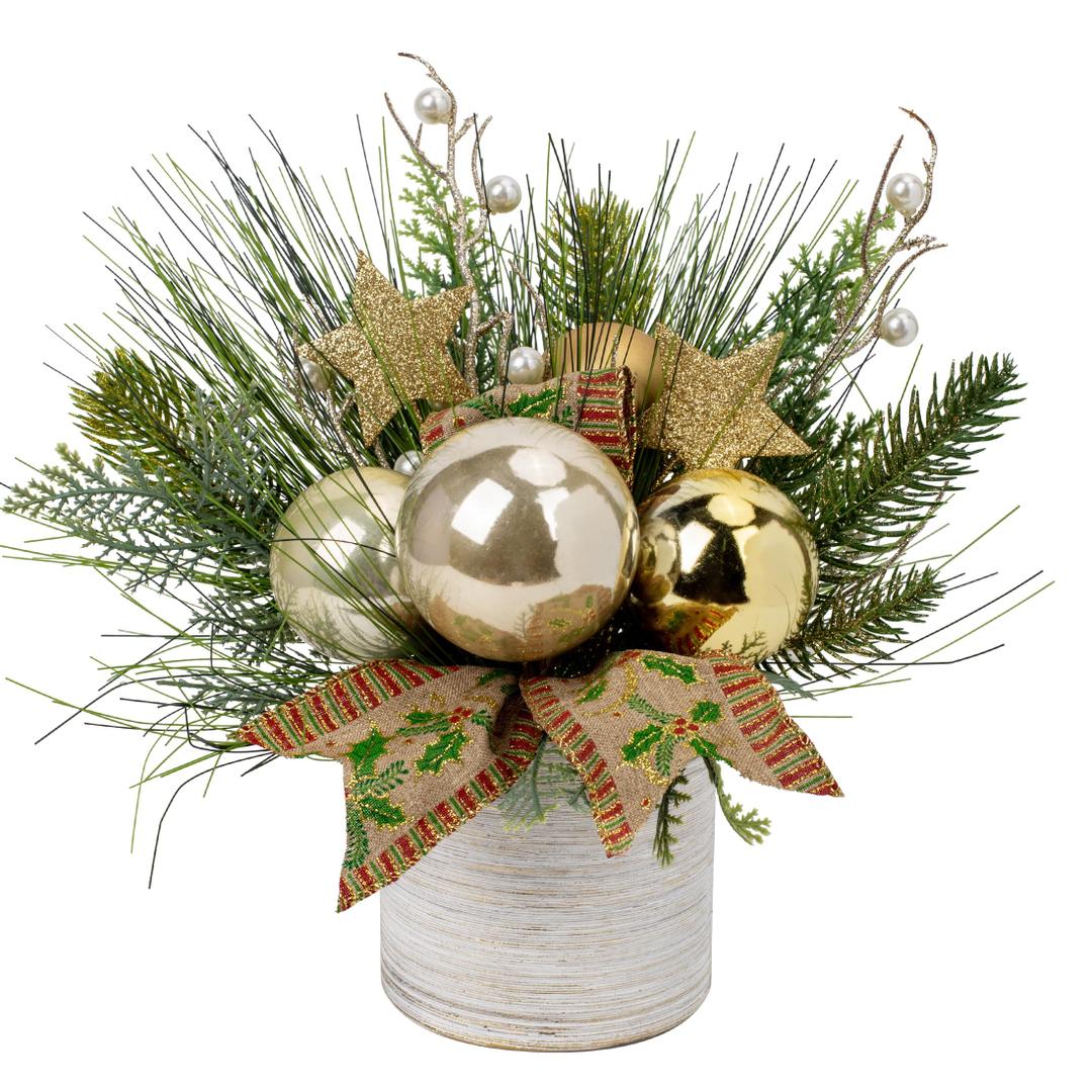 Hollyone Small Christmas Tree 11” Artificial Mini Tabletop Christmas Tree Potted Plant Decorations with Christmas Ball Ornaments Berry for Home Office Xmas Party Arrangement Centerpieces Decor Indoor