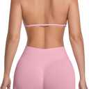 Comper 2 Piece Workout Sets for Women Halter Strappy Sports Bra with Seamless Ribbed Gym Yoga shorts Outfits (Pink, S)