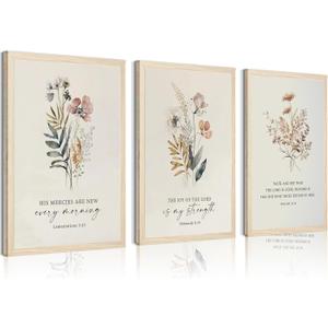 PLPKEYGR 3 Pcs Christian Flower Wall Art Flower Scripture Wall Decor God Quotes Canvas Painting Prayer Room Pictures Inspirational Bible Verse Posters For Living Room Bedroom 16x24 in Poster (16L" x24W")