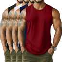 Neer 4 Pack Men's Big & Tall Tank Tops, Sleeveless Cotton Crew Neck T Shirts Casual Classic Shirts Muscle Quick Dry Tees (Black, Navy Blue, Wine Red, White)