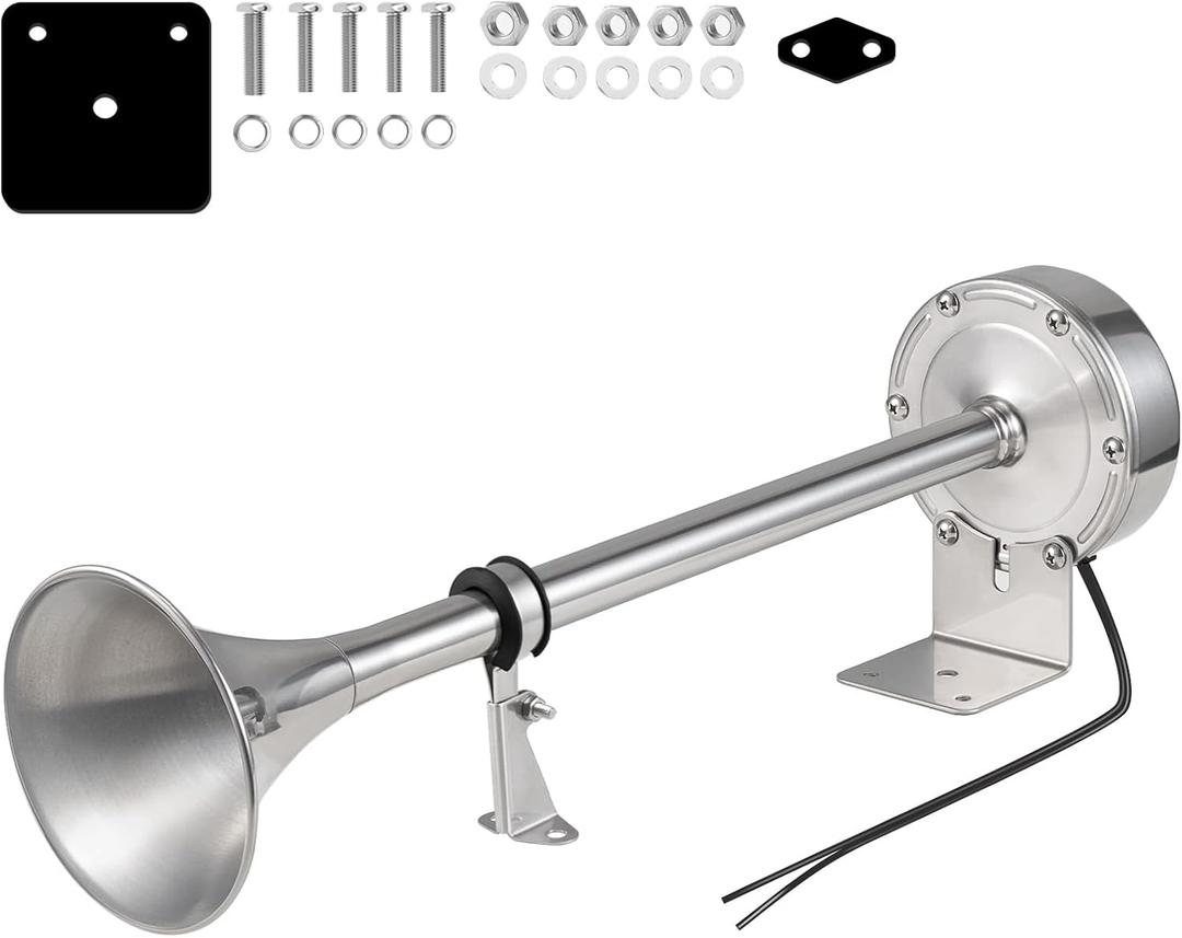 Marine Boat Horns 12V 150dB Single Trumpet Truck Horn Stainless Steel Horn for Ship Truck RV Trailer Pickup Van Bus and other Vehicle