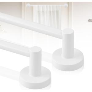 White Magnetic Curtain Rod for Door: Magnet Curtain Rod for Classroom Whiteboard, Small Adjustable Magnetic Towel Bar, Tool-Free French Magnet Pole with Leather Protective Cover, 2 Pack 16-28"