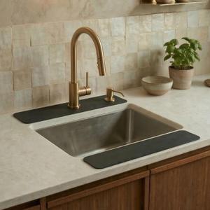 Customizable Kitchen Sink Faucet Mat: 24" Lx4 W Absorbent Splash Guard | 2PCS Non-slip Fabric Rubber Mat, Cut to Fit Oval Rectangle Square Faucet & 2,3,4 Holes Irregular Sink with Soap Dispenser