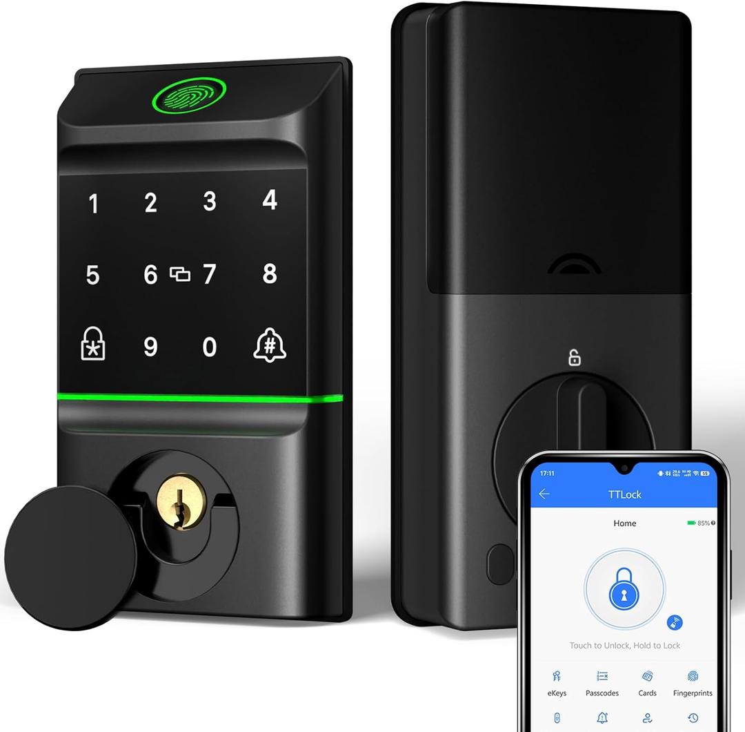 Smart Lock for Front Door, Keyless Entry Door Locks with Keypad, Fingerprint Door Lock Deadbolt, APP Control, IP53 Waterproof,Easy Install (Black)