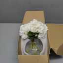 Hollyone Hydrangea Artificial Flowers with Vase White Silk Fake Flowers Arrangements in Glass Vase with Faux Water for Home Bathroom Office Table Centerpiece Shelf Decorations