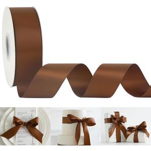 HUIHUANG Brown Satin Ribbon 1-1/2 inch x 50 Yards Dark Brown Double-Faced Satin Ribbon for Gift Wrapping, DIY Crafts, Holiday Decor, Christmas Wedding Party Decor, Bows, Flower Bouquet