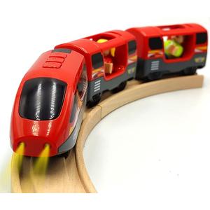 DSHMIXIA Battery Operated Trains for Wooden Train Track Set Locomotive with Light for Toddlers 3 4 5 Year Old Boys Red High Speed Magnetic Couplings with Passengers(Without Battery)
