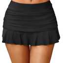 Tempt Me Women Black Ruched Ruffle Swim Skirt - 2025 Mid Rise Tummy Control Bikini Swimsuit Bathing Suit Skirt Bottom Large