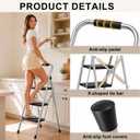 3 Step Ladder for Kitchen Step Stool, Lightweight Folding Step Stool with Curved Safety Handrail, Auto-Lock Mechanism & Non-Slip Wide Pedals, Slim&Foldable for Home Indoor (Silver）