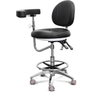 Medical Dental Assistant Chair with Rotatable Armrest Rolling Medical Chair Ergonomic Swivel Seating Back Support Dentist Stool for Clinics, Dental Offices, Labs-Black