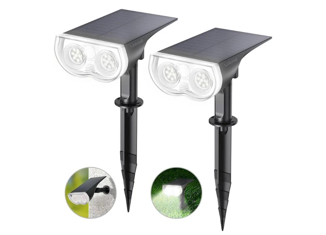 Linkind Solar Lights Outdoor Waterproof IP65, StarRay Dusk-to-Dawn Outdoor Solar Lights, 3 Lighting Modes Solar Spot Lights Outdoor for Garden, Yard, Landscape (Daylight, 2 Pack)