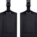Travelambo Luggage Tags for Suitcases Faux Leather Privacy Protection 2 Pack Bag Tags Travel Accessories Essential, Black