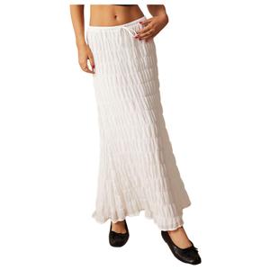 Verdusa Women's Maxi Skirt Shirred Ruffle Textured Pencil Skirt Boho Maxi Long Skirts Going Out, Small