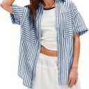 Womens Striped Button Down Shirts Casual Collared Short Sleeve Blouses Tops (XL)