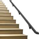 Pipe Stair Handrail Black Hand Rail for Indoor & Outdoor Steps Metal Handrail for Indoor Stairs Stair Railing with Wall Return Heavy-Duty Support Railing for Stairs & Porches (5FT)