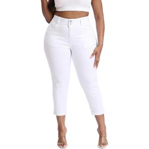 Gocolloa Womens Plus Size Capri Jeans Stretchy High Waisted Skinny Cropped Denim Capris Pants White 24W