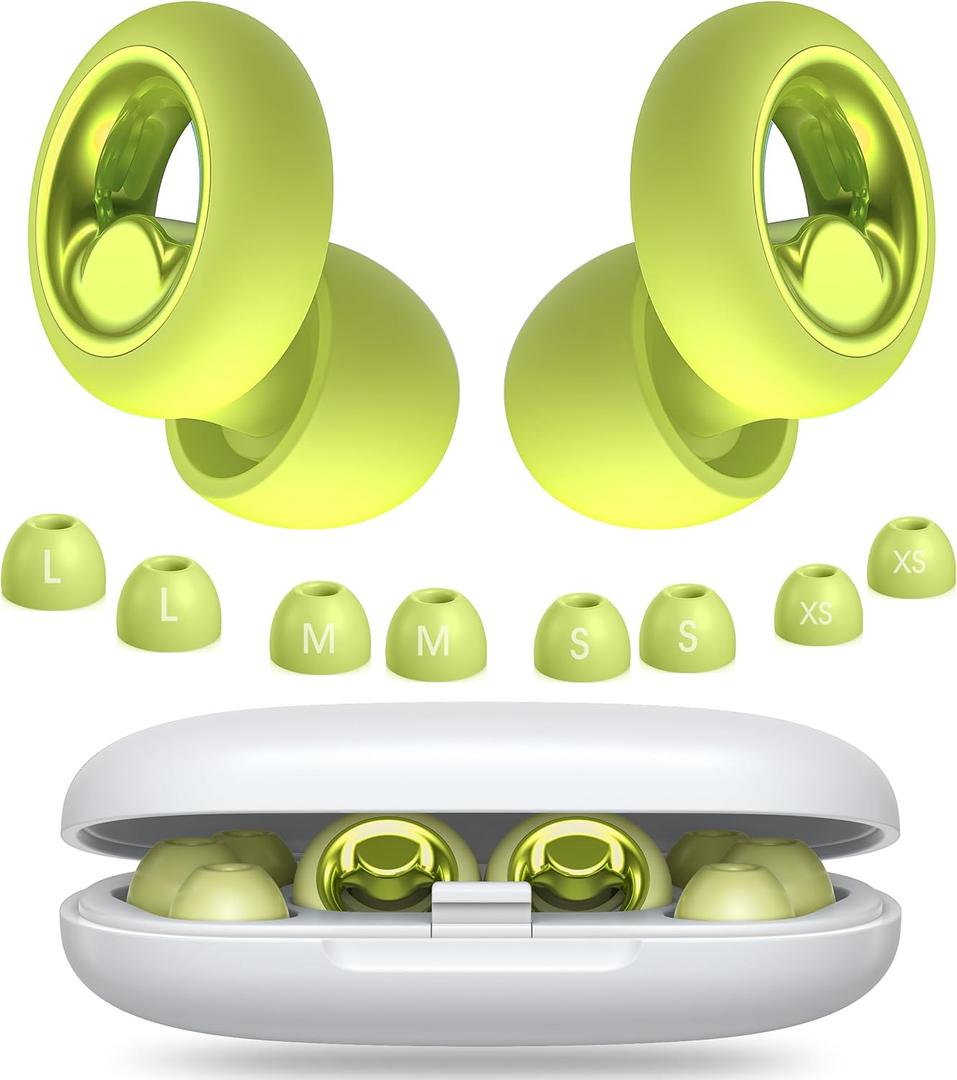 Ear Plugs for Sleeping Noise Cancelling, Soft Ear Plugs for Sleeping, 45dB Reusable for Noise Reduction with 8 Ear Tips, Silicone Hearing Protection Earplugs for Concert, Work(Lemon Lime)