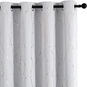 SMILE WEAVER Greyish White Curtains for Bedroom 63 Inch Long 2 Panels,Gold Printed Design Soft Thick Thermal Insulated Light Blocking Room Darkening Window Drapes for Living Room