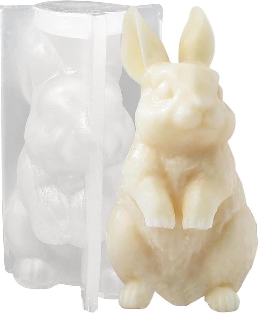 3D Rabbit Candle Silicone Molds Easter Bunny Resin Casting Mould for DIY Candle Making Polymer Clay Craft Plaster Home Decoration