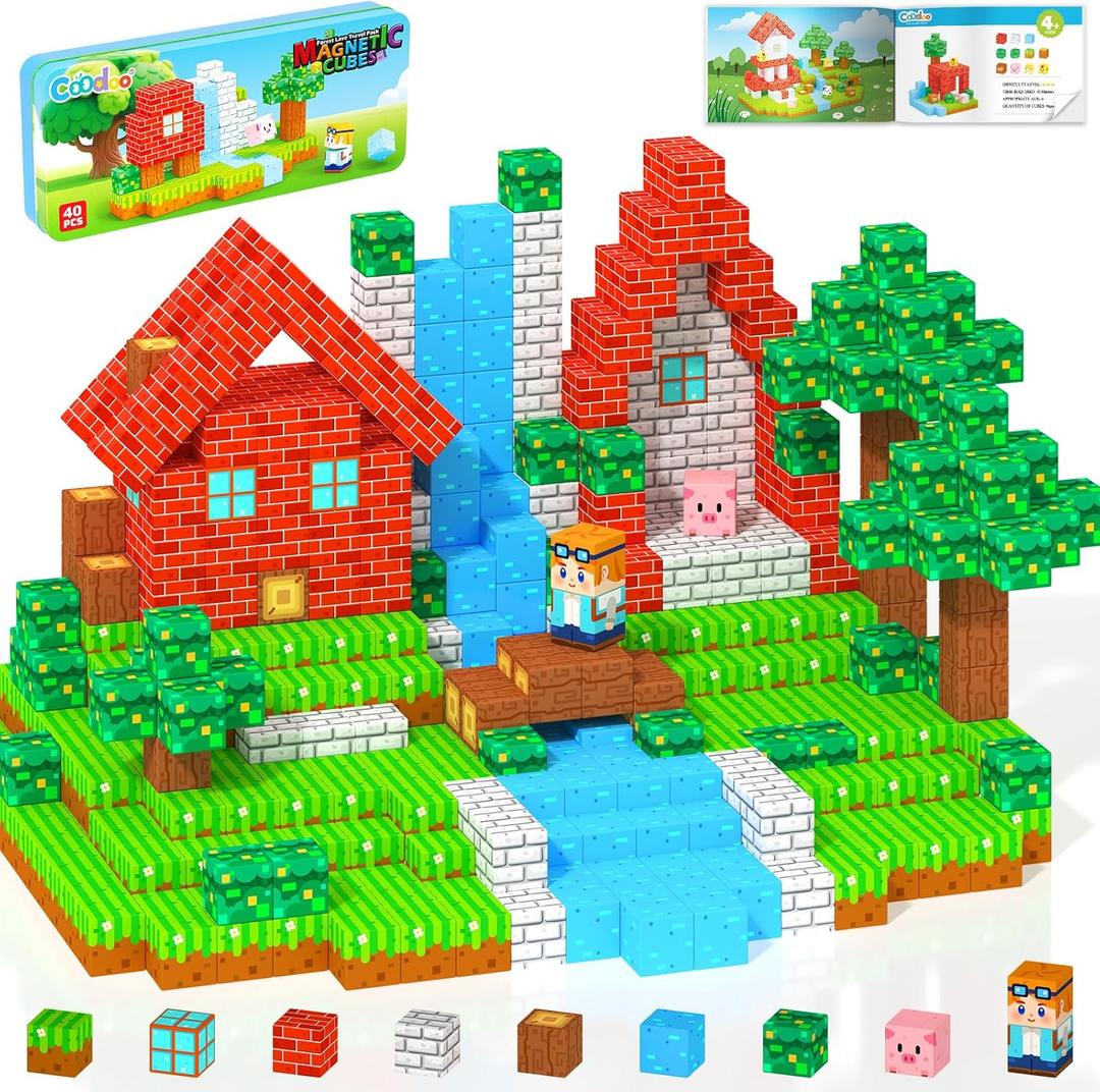 Magnetic Blocks Kids Travel Toys with Portable Metal Tin  Montessori Building Blocks STEM Magnet Magnetic Tiles Toddler Kids Toys for 3+ Year Old Boys & Girls, Classroom Must Haves Creative Gift