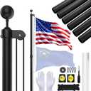 Flag Poles for Outside House in Ground - 20FT Sectional Aluminum Extra Thick Flagpole with Reinforcing Ring, 5x3 US Flag and White Gloves, Heavy Duty Black Flag Poles Kit for Yard or Residential (20FT)