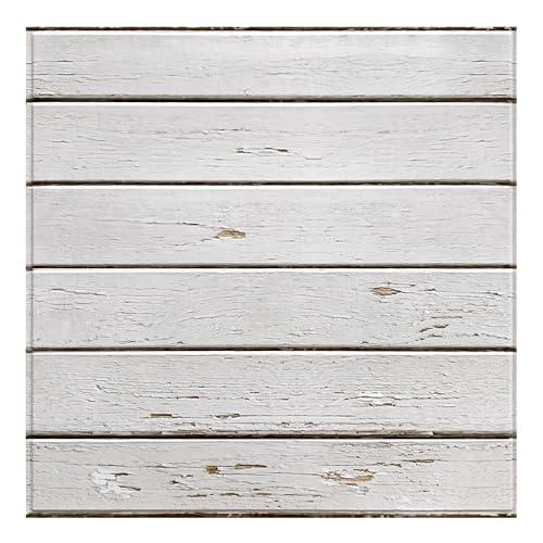 COMSTICKC Peel and Stick Faux Wood Wall Panels Shiplap Vintage White Grain, 10 Pcs of 12" x 12", Not Real Wood, Thin PVC 3D Fake Wood Self-adhesive Wall Covering Wallpaper for Interior Farmhouse Decor