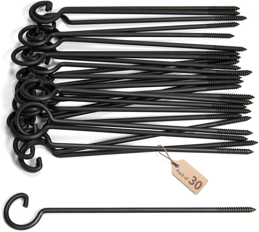 Long Screw Hooks 12in,Ceiling Hooks 30Pcs Screw-in Hooks, Birds House Christmas Lights and Curtain Hooks, Kitchen Hooks, Plants Hanger Outdoor/Indoor Hooks