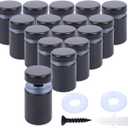 Osring 3/4 x 1 Inch Sign Standoffs Hardware 16 Pack, Stainless Steel Screw Standoffs Wall Mounting Signage Holder for Acrylic Board, Glass Panel and Plexiglass Picture, Black